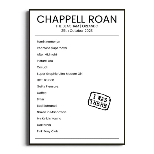 Chappell Roan Orlando 25 October 2023 Setlist Poster