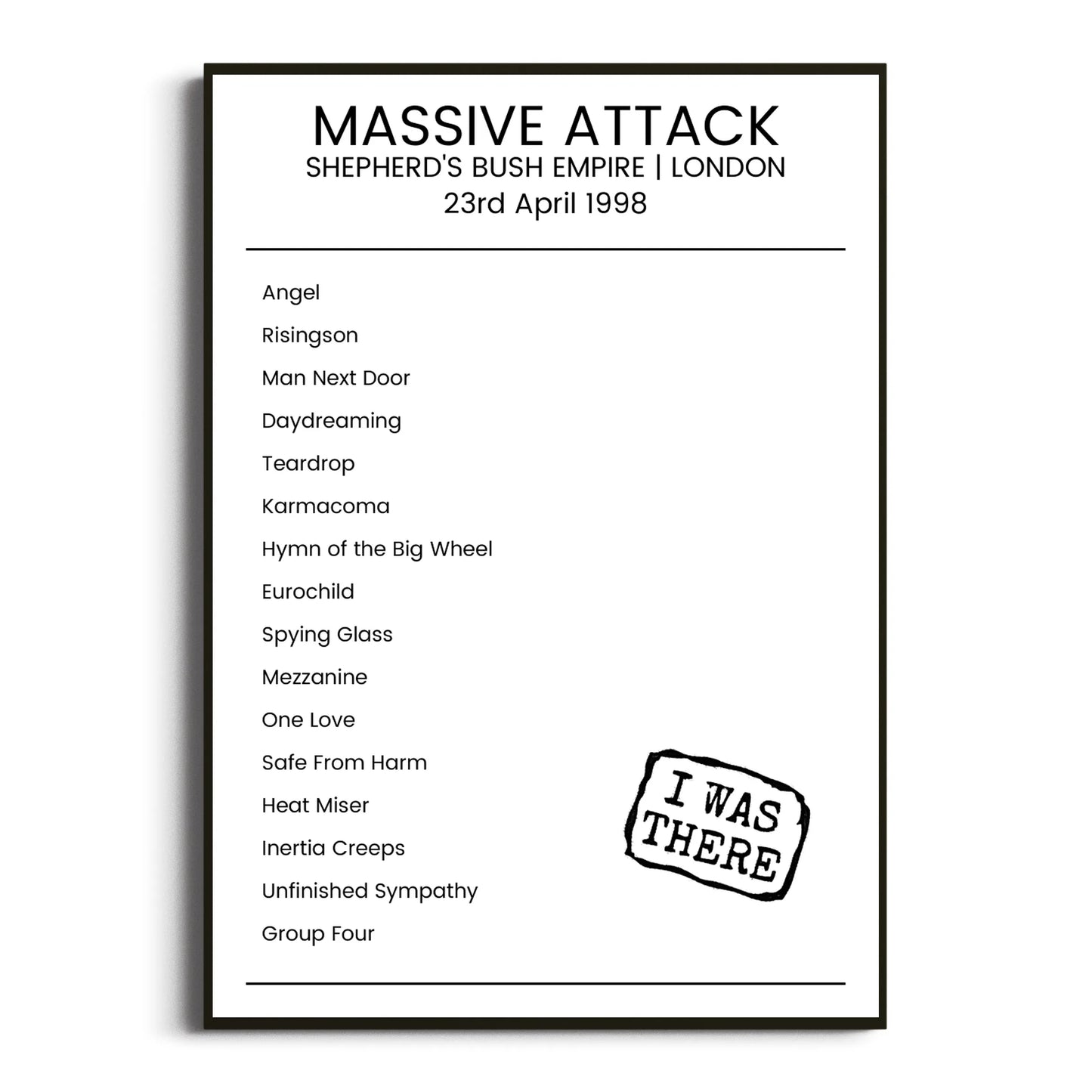 Massive Attack London 23 April 1998 Setlist Poster