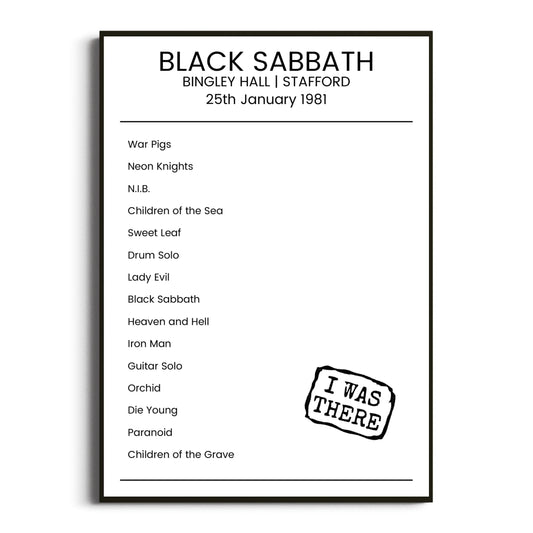 Black Sabbath Stafford 25 January 1981 Setlist Poster