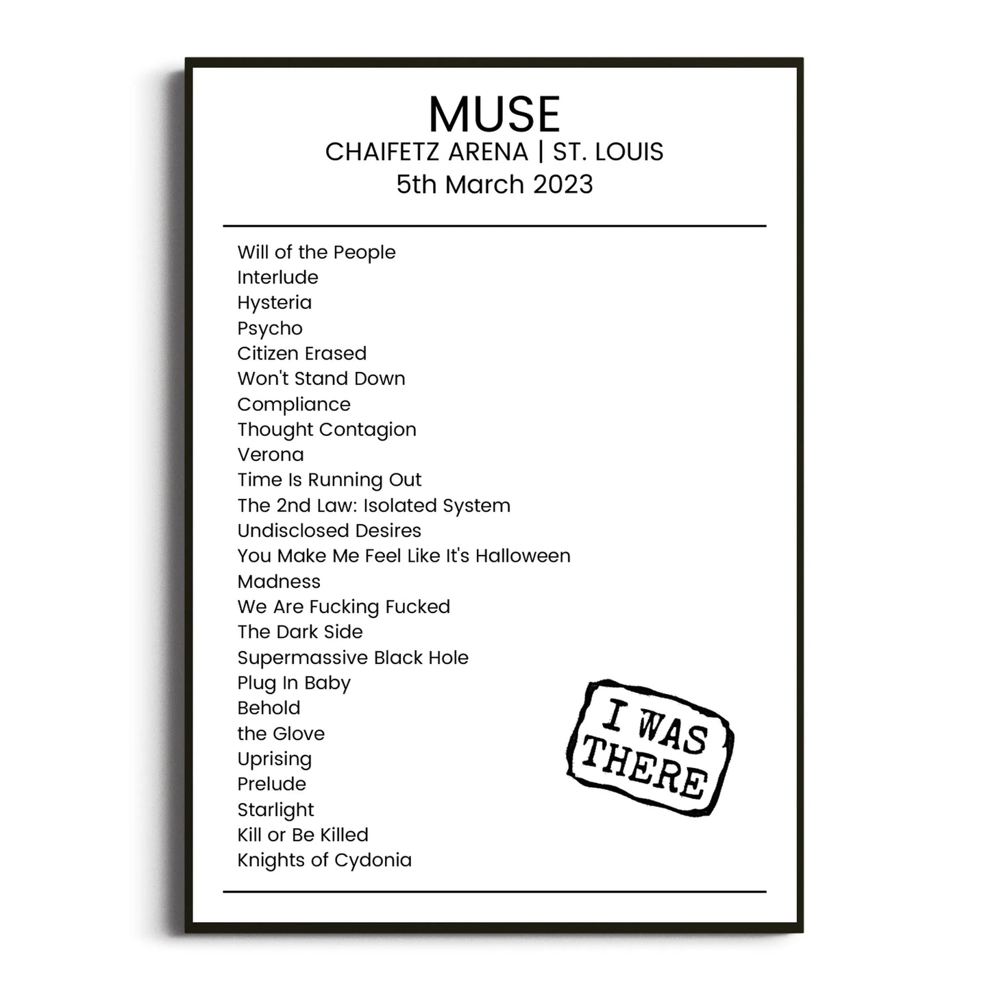 Muse St. Louis 05 March 2023 Setlist Poster