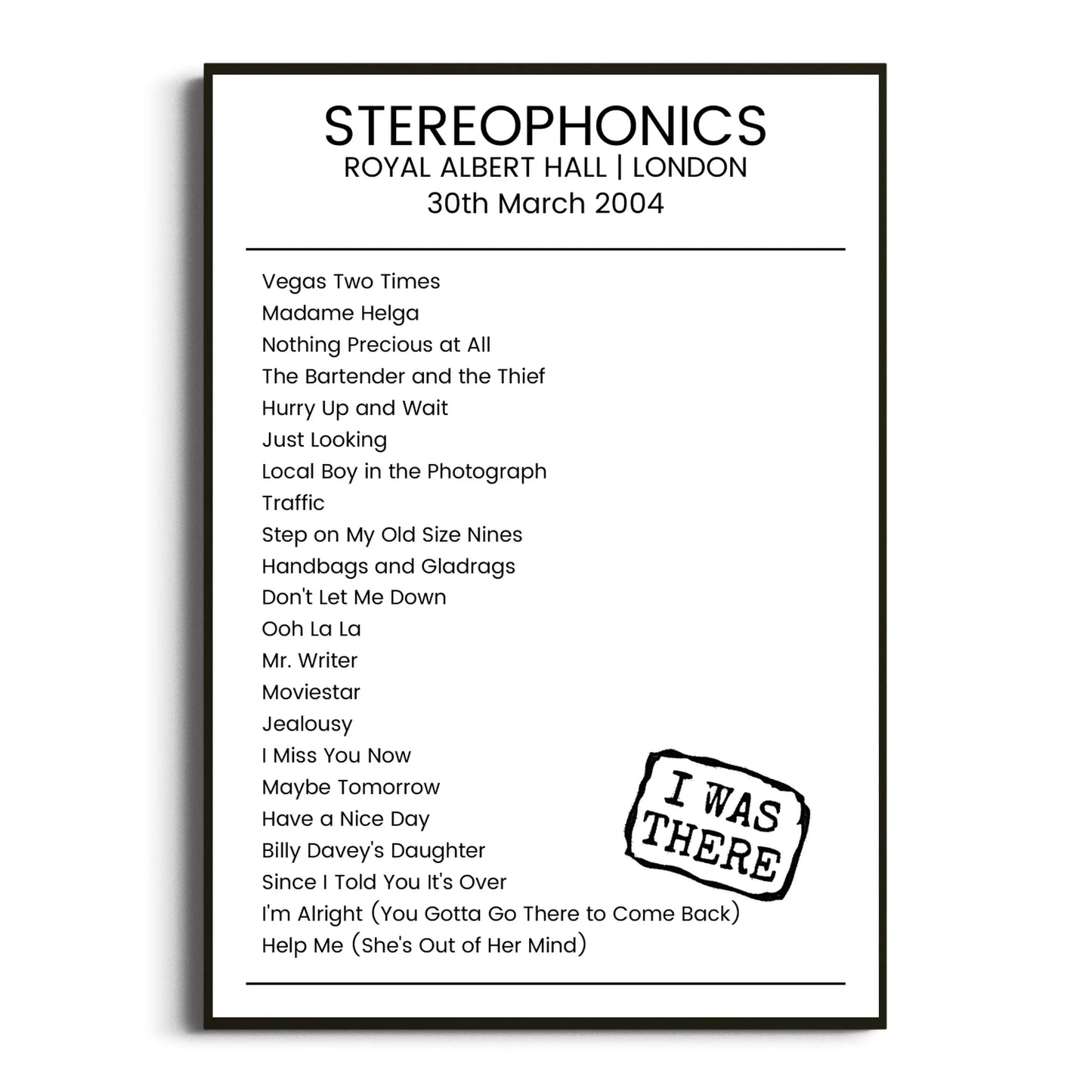 Stereophonics London 30 March 2004 Setlist Poster