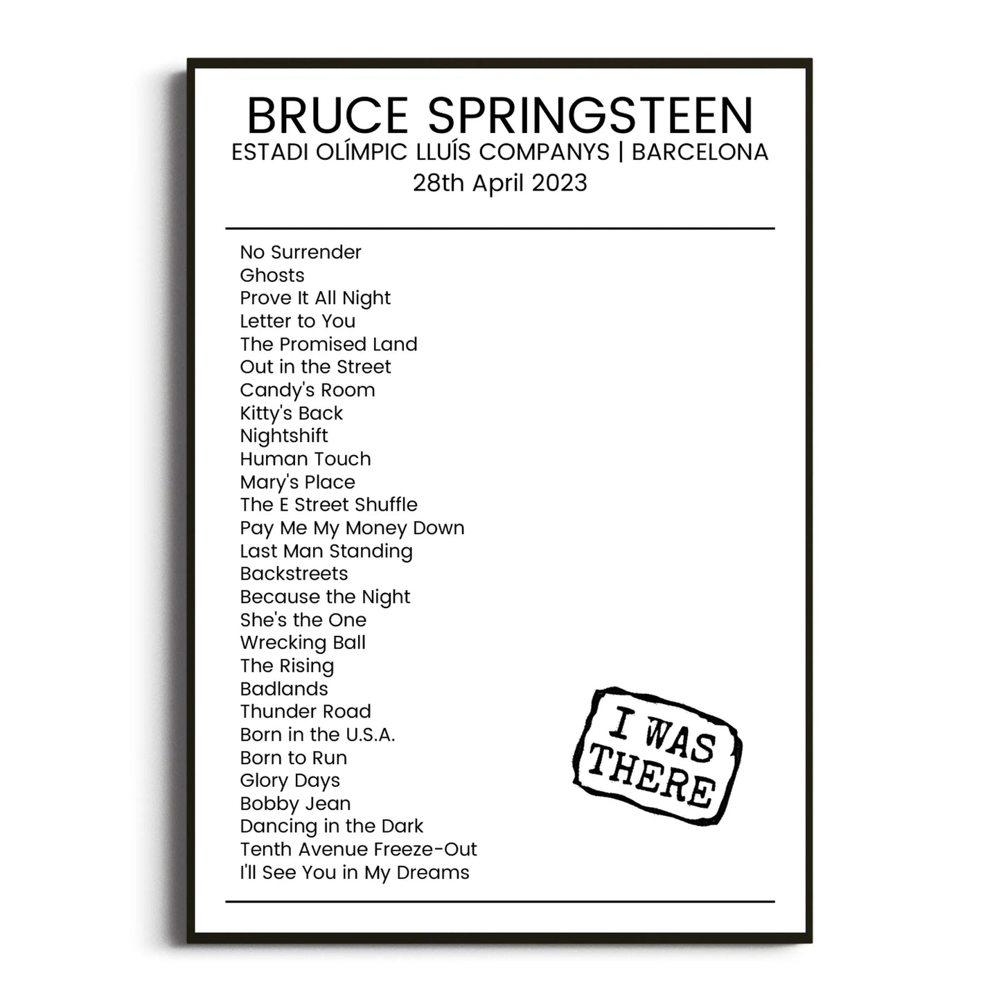 Bruce Springsteen Barcelona 28 April 2023 Setlist Poster