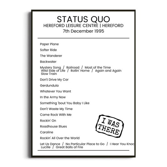 Status Quo Hereford 07 December 1995 Setlist Poster