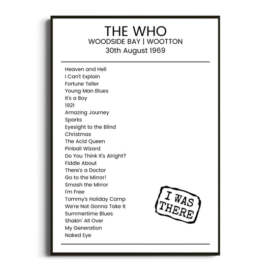 The Who Wootton 30 August 1969 Setlist Poster