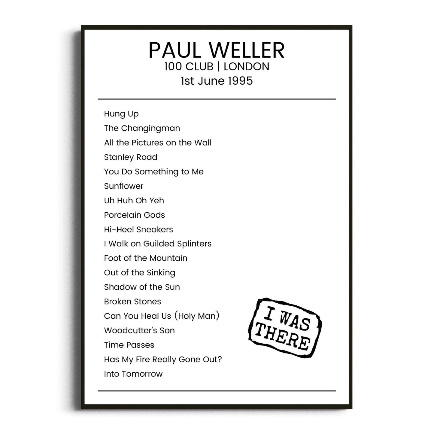 Paul Weller London 01 June 1995 Setlist Poster