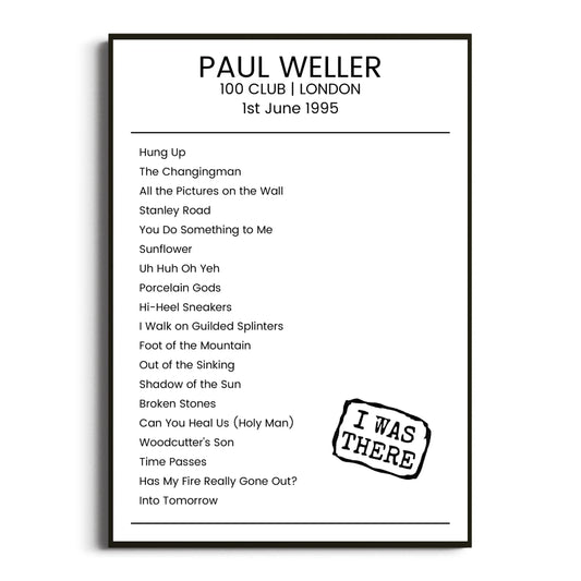 Paul Weller London 01 June 1995 Setlist Poster