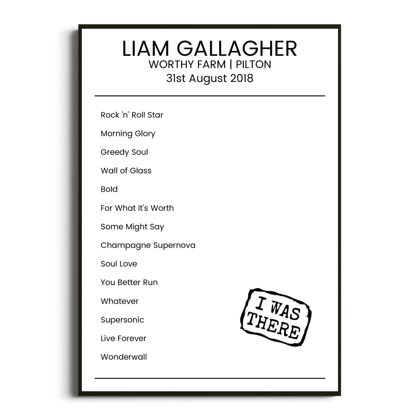 Liam Gallagher Pilton 31 August 2018 Setlist Poster