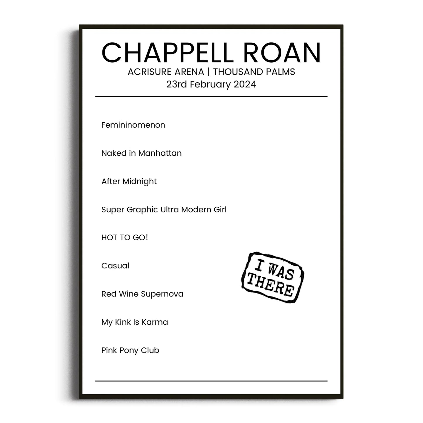 Chappell Roan Thousand Palms 23 February 2024 Setlist Poster