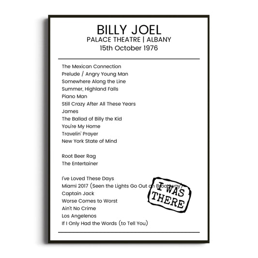 Billy Joel Albany 15 October 1976 Setlist Poster