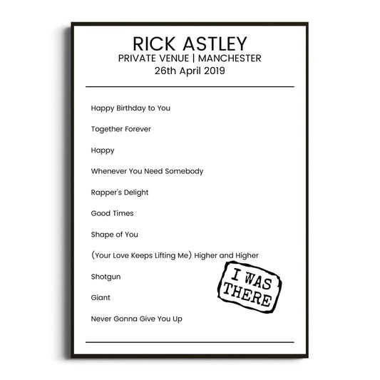 Rick Astley Manchester 26 April 2019 Setlist Poster