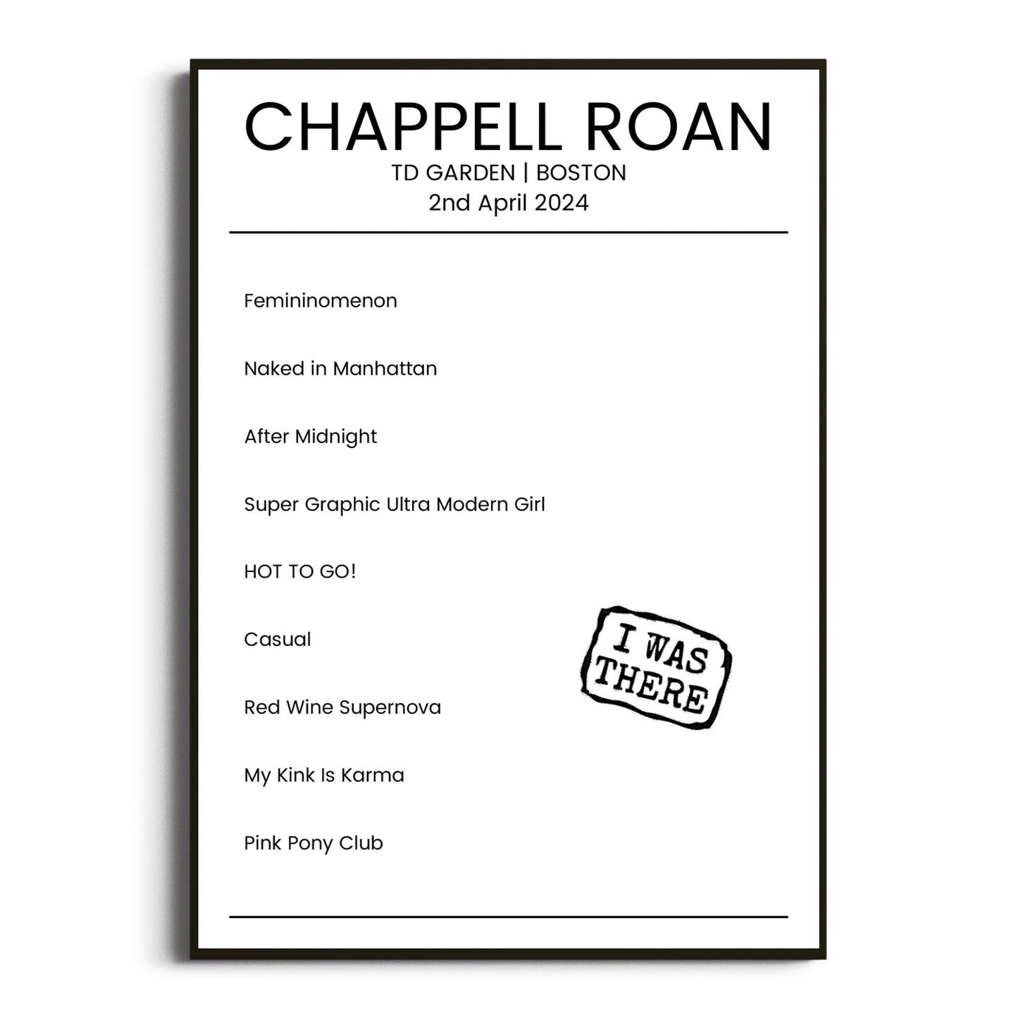 Chappell Roan Boston 02 April 2024 Setlist Poster