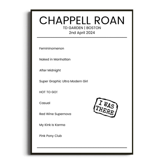 Chappell Roan Boston 02 April 2024 Setlist Poster