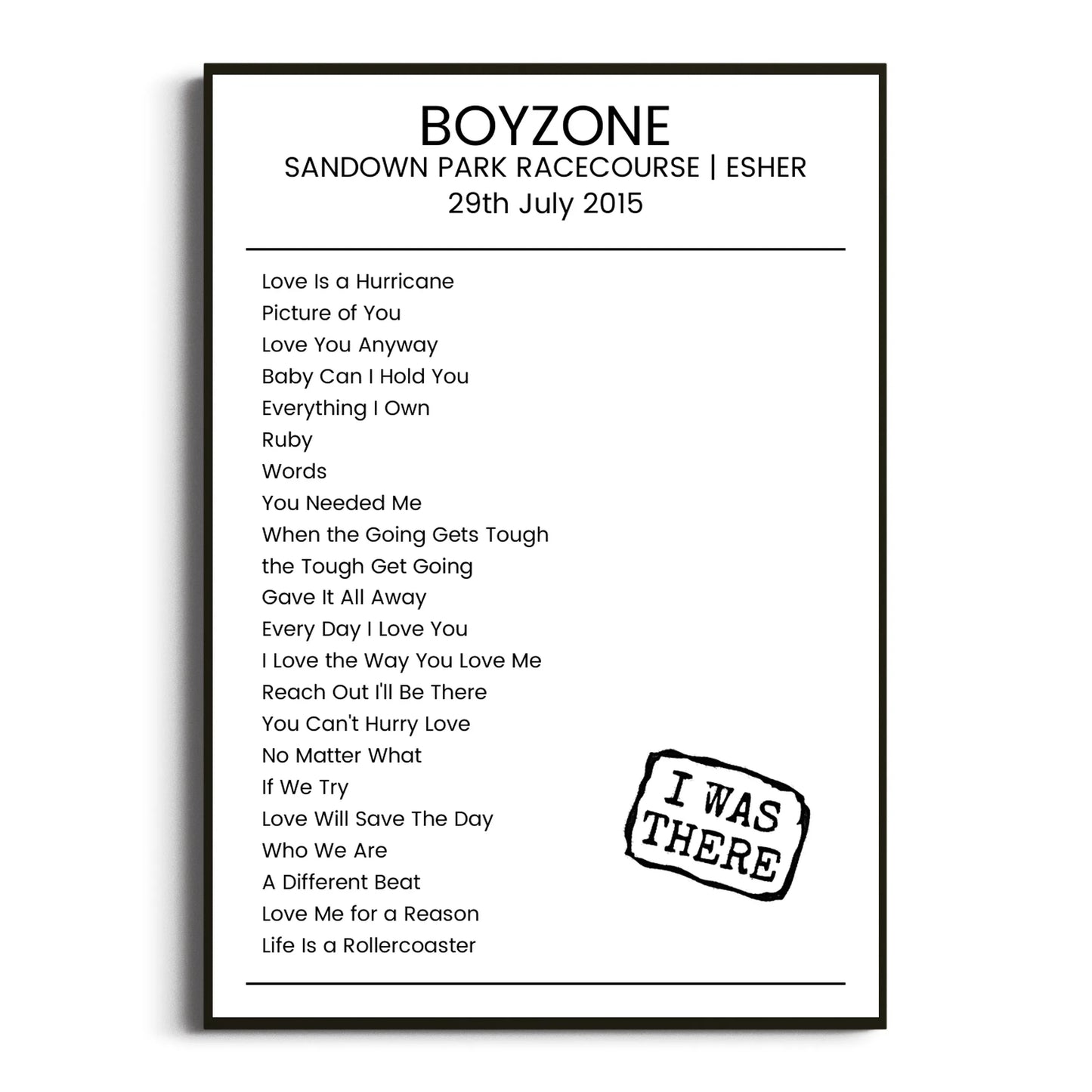 Boyzone Esher 29 July 2015 Setlist Poster