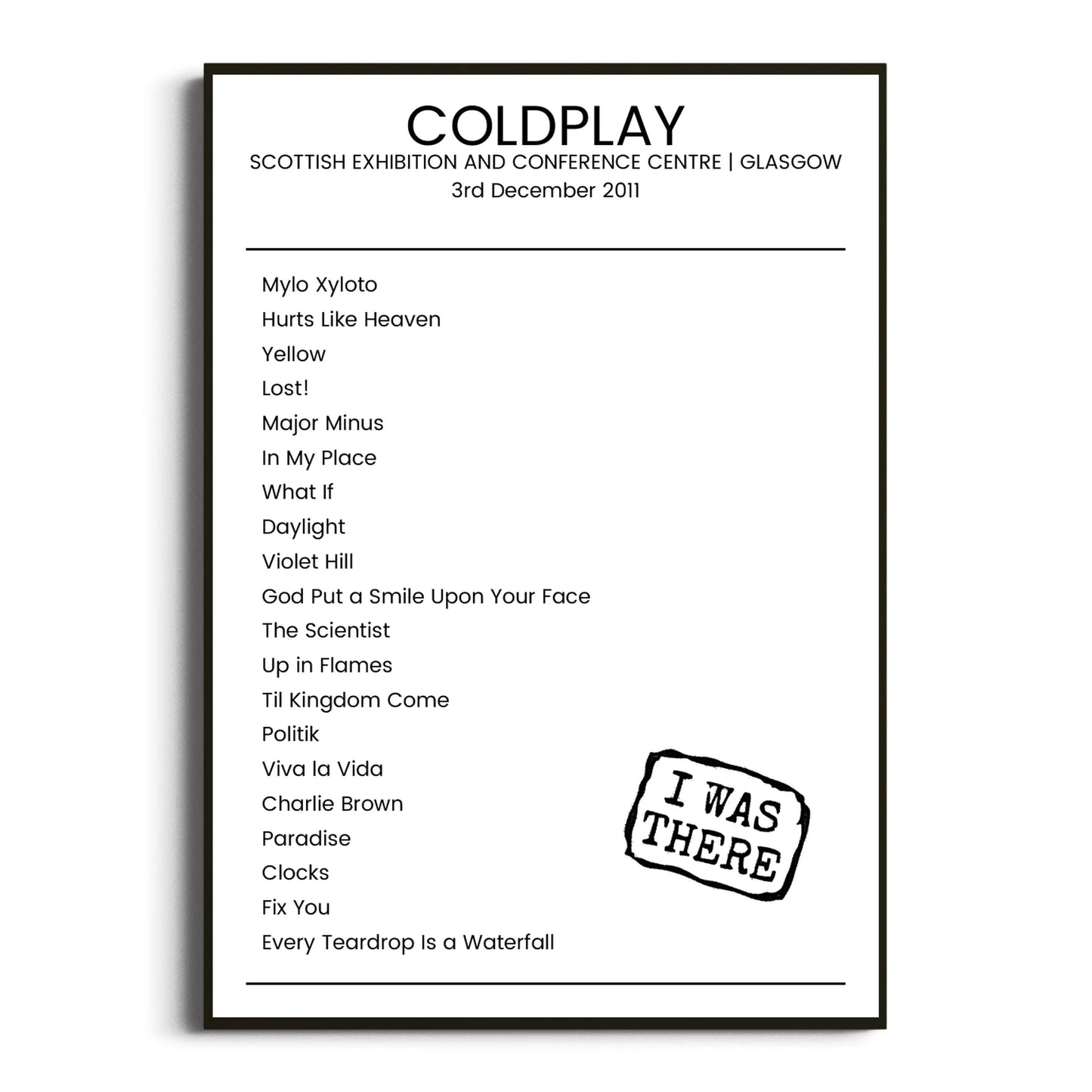 Coldplay Glasgow 03 December 2011 Setlist Poster