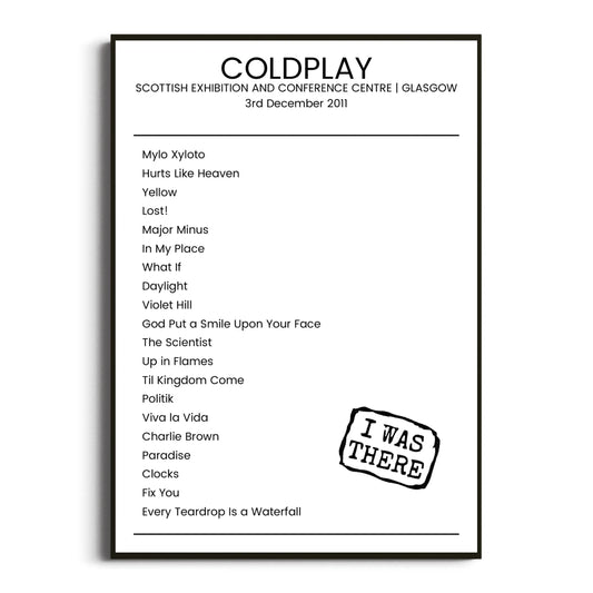 Coldplay Glasgow 03 December 2011 Setlist Poster