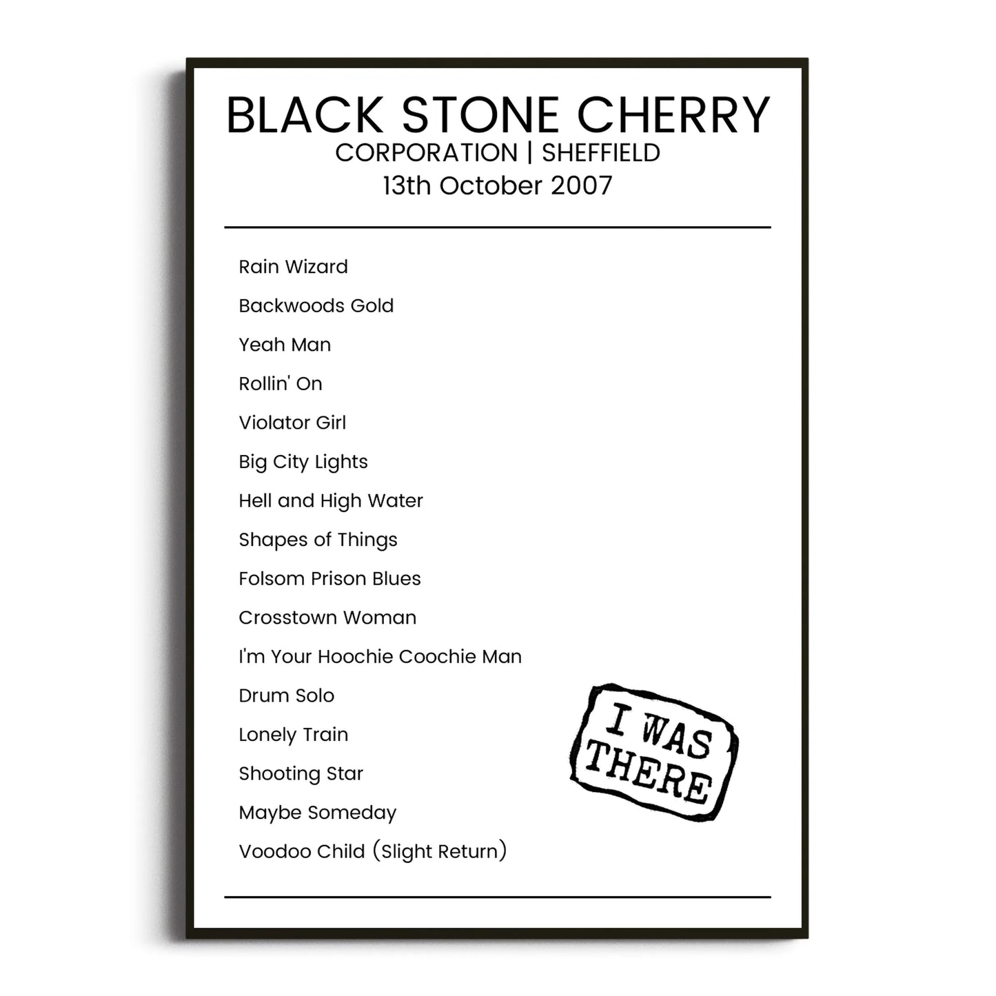 Black Stone Cherry Sheffield 13 October 2007 Setlist Poster