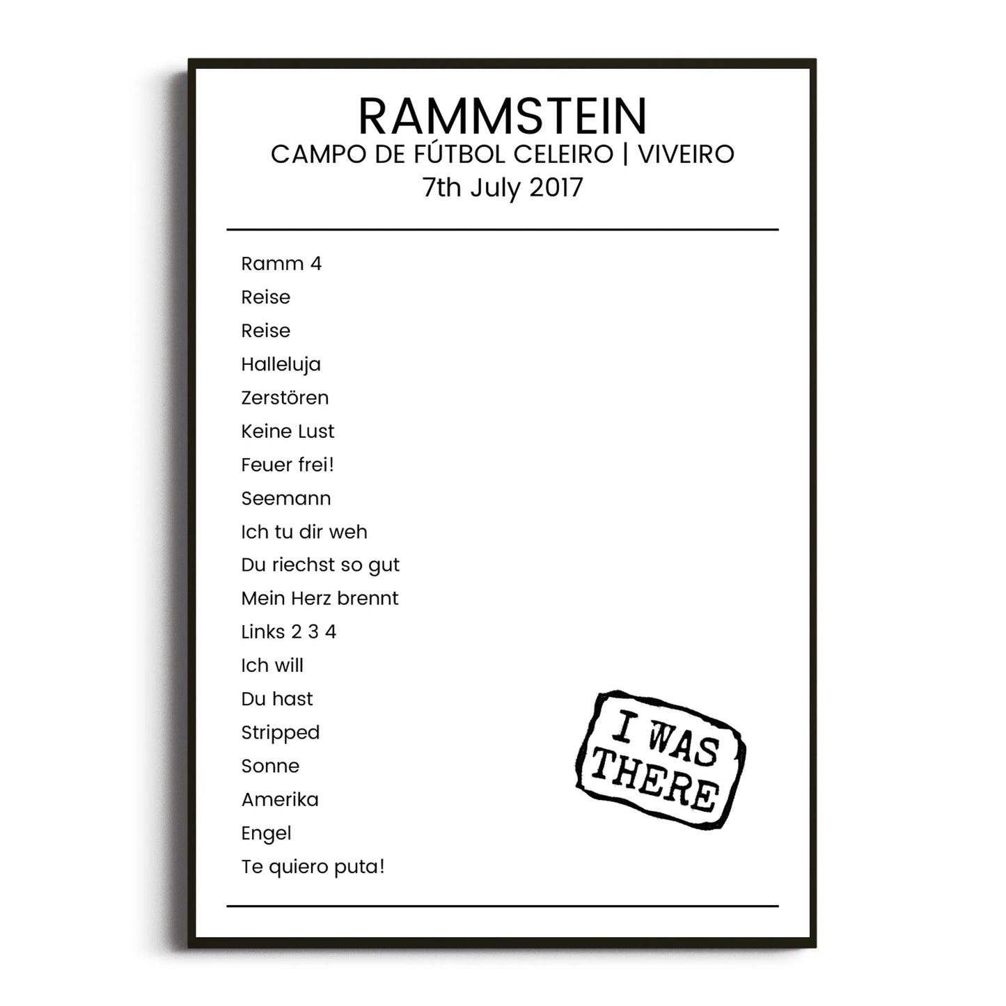 Rammstein Viveiro 07 July 2017 Setlist Poster