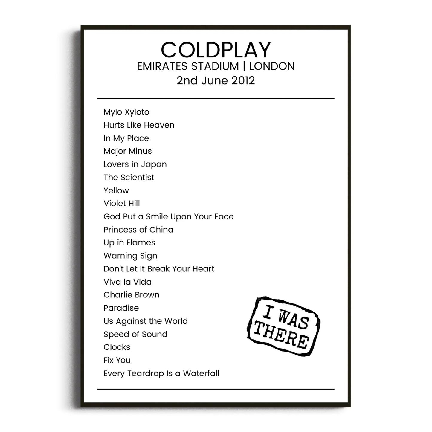 Coldplay London 02 June 2012 Setlist Poster