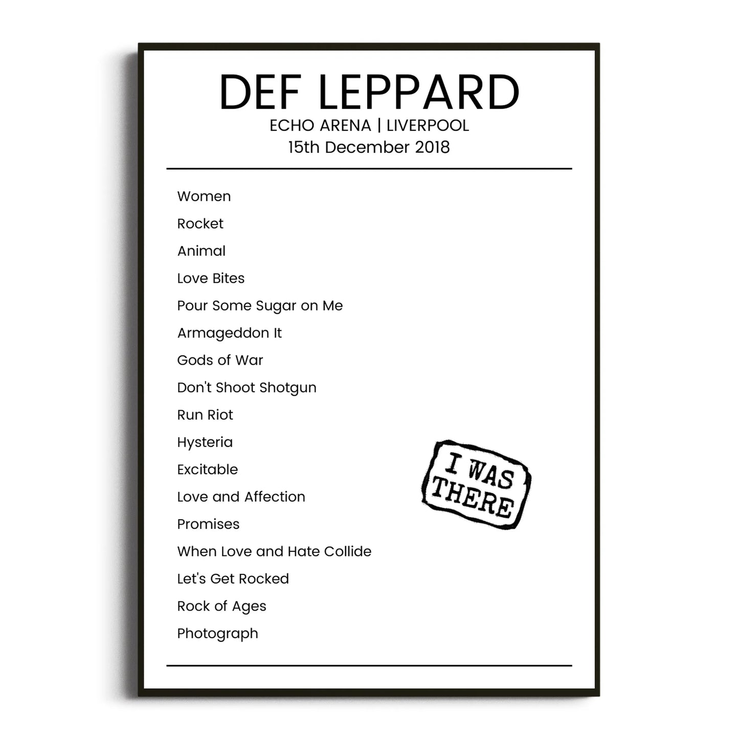 Def Leppard Liverpool 15 December 2018 Setlist Poster