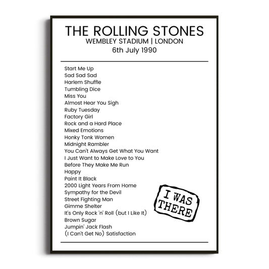 The Rolling Stones London 06 July 1990 Setlist Poster