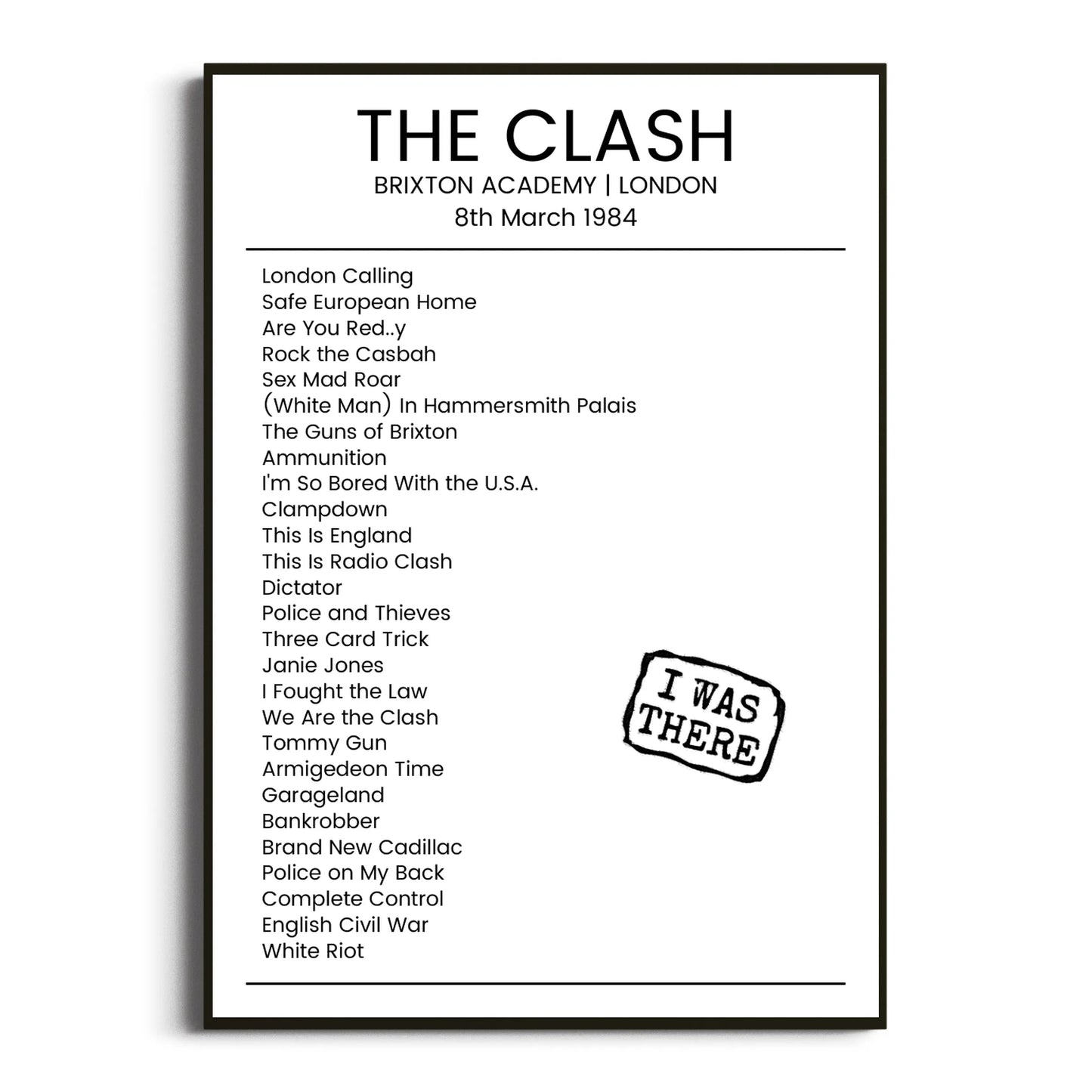 The Clash London 08 March 1984 Setlist Poster