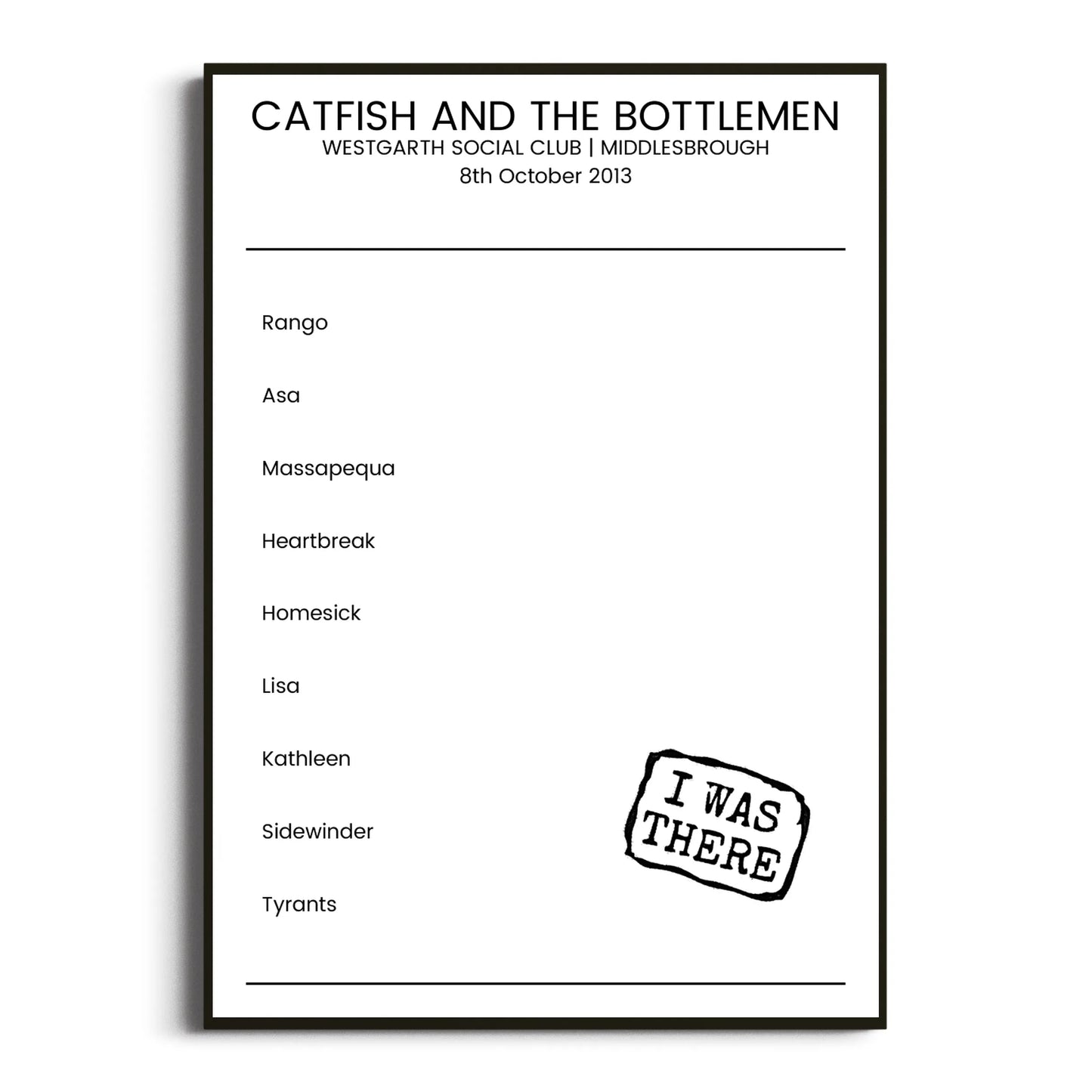 Catfish and the Bottlemen Middlesbrough 08 October 2013 Setlist Poster