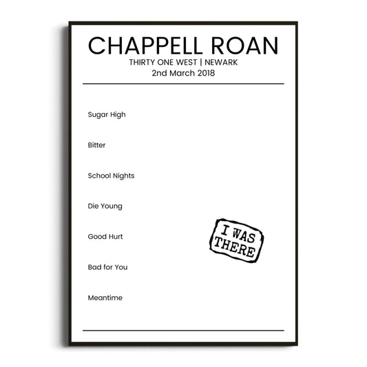 Chappell Roan Newark 02 March 2018 Setlist Poster