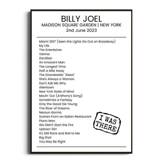 Billy Joel New York 02 June 2023 Setlist Poster