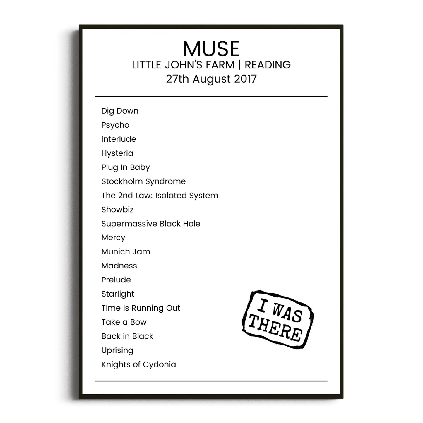 Muse Reading 27 August 2017 Setlist Poster