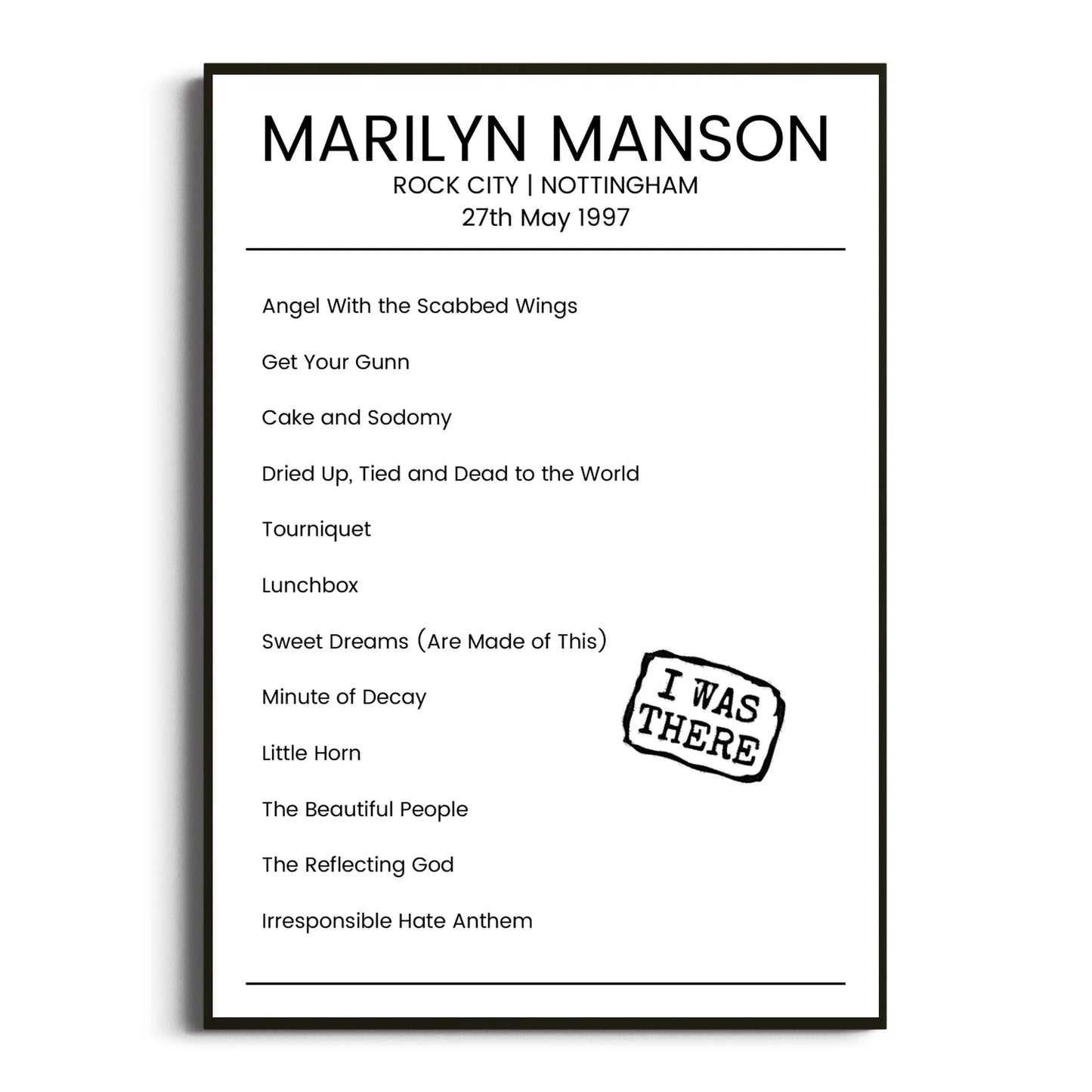 Marilyn Manson Nottingham 27 May 1997 Setlist Poster