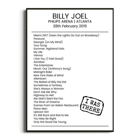 Billy Joel Atlanta 28 February 2015 Setlist Poster