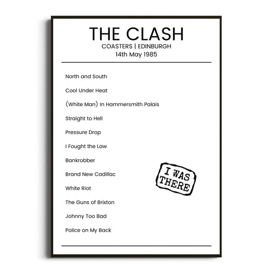 The Clash Edinburgh 14 May 1985 Setlist Poster