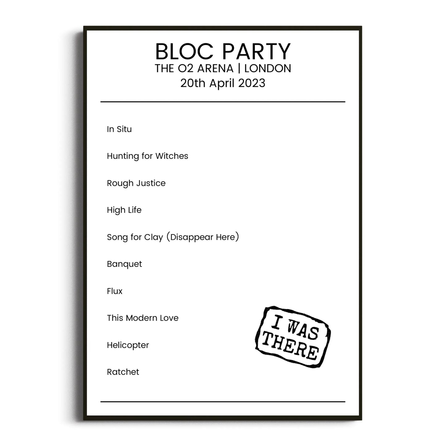 Bloc Party London 20 April 2023 Setlist Poster