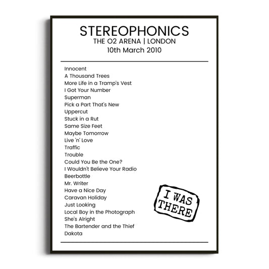 Stereophonics London 10 March 2010 Setlist Poster