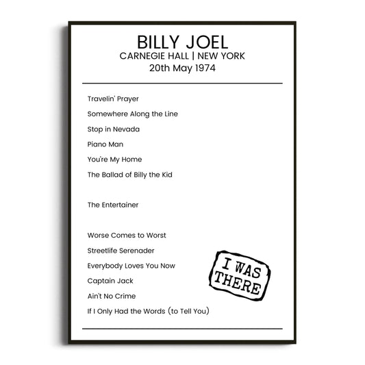 Billy Joel New York 20 May 1974 Setlist Poster