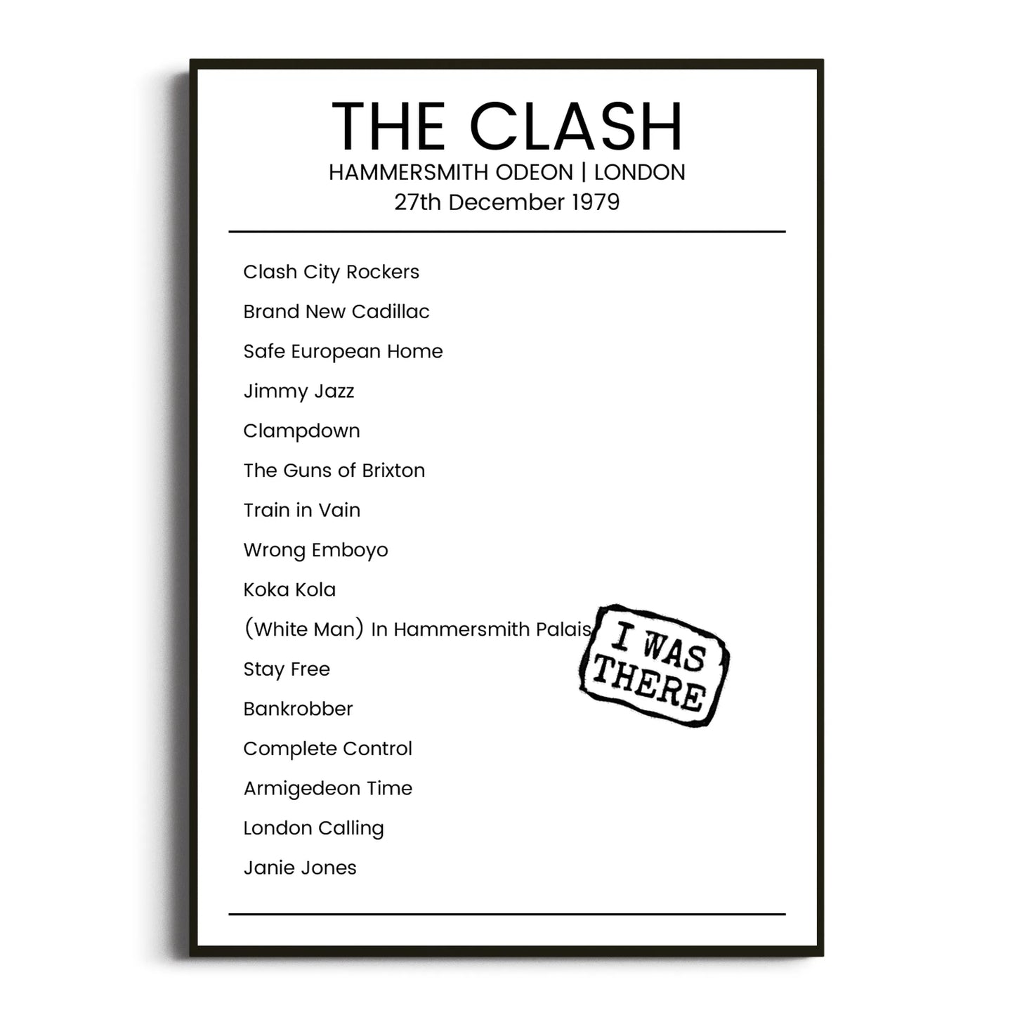 The Clash London 27 December 1979 Setlist Poster