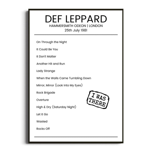 Def Leppard London 25 July 1981 Setlist Poster