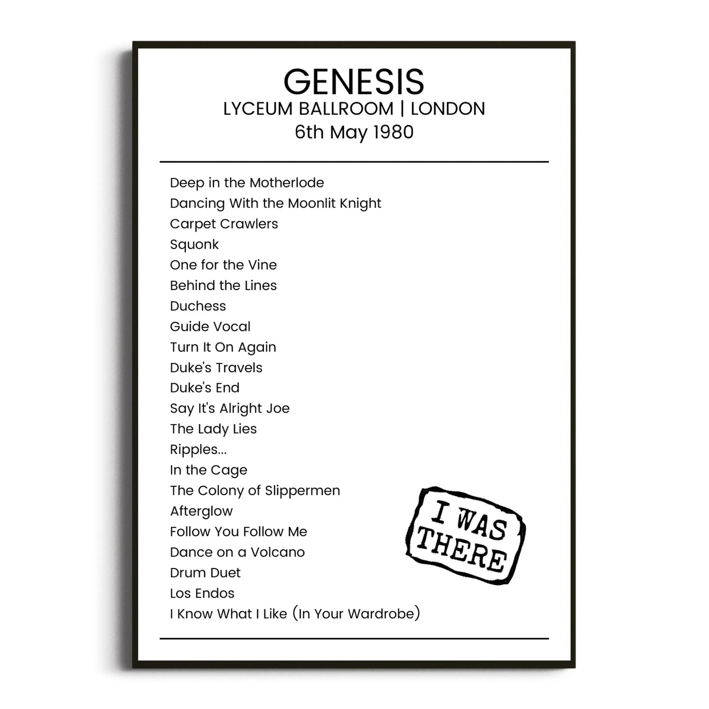 Genesis London 06 May 1980 Setlist Poster