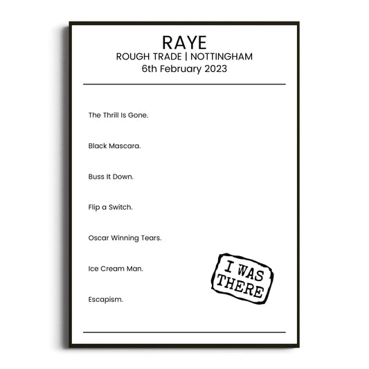 RAYE Nottingham 06 February 2023 Setlist Poster