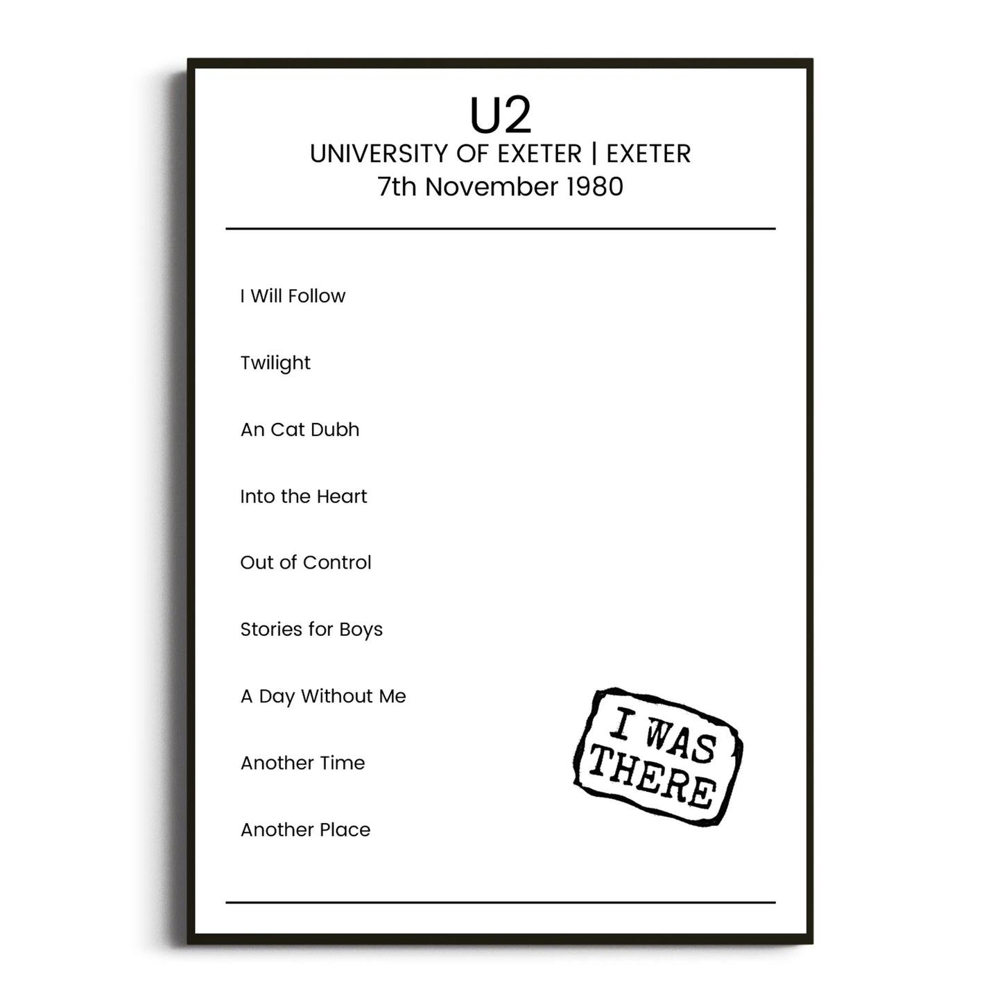 U2 Exeter 07 November 1980 Setlist Poster