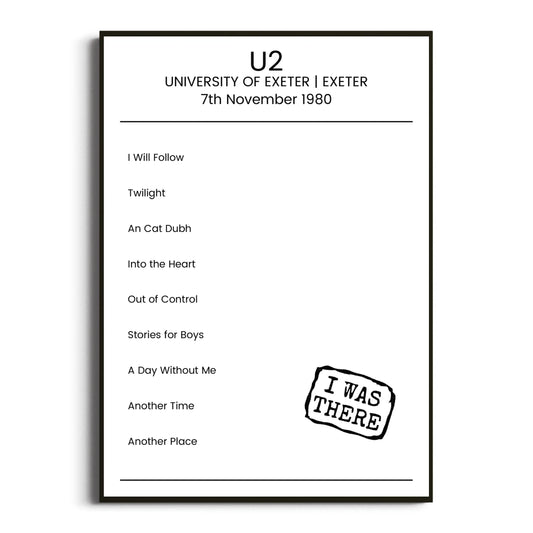 U2 Exeter 07 November 1980 Setlist Poster