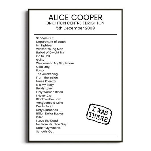 Alice Cooper Brighton 05 December 2009 Setlist Poster