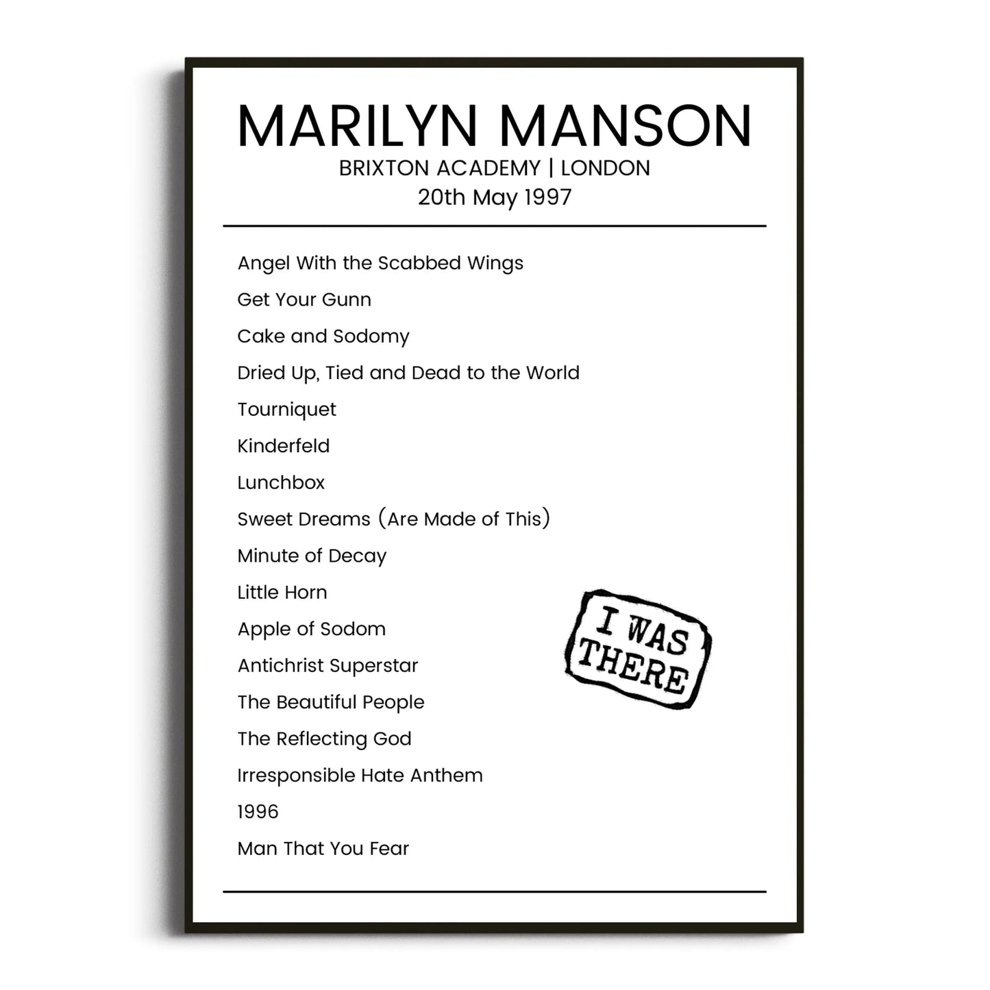 Marilyn Manson London 20 May 1997 Setlist Poster