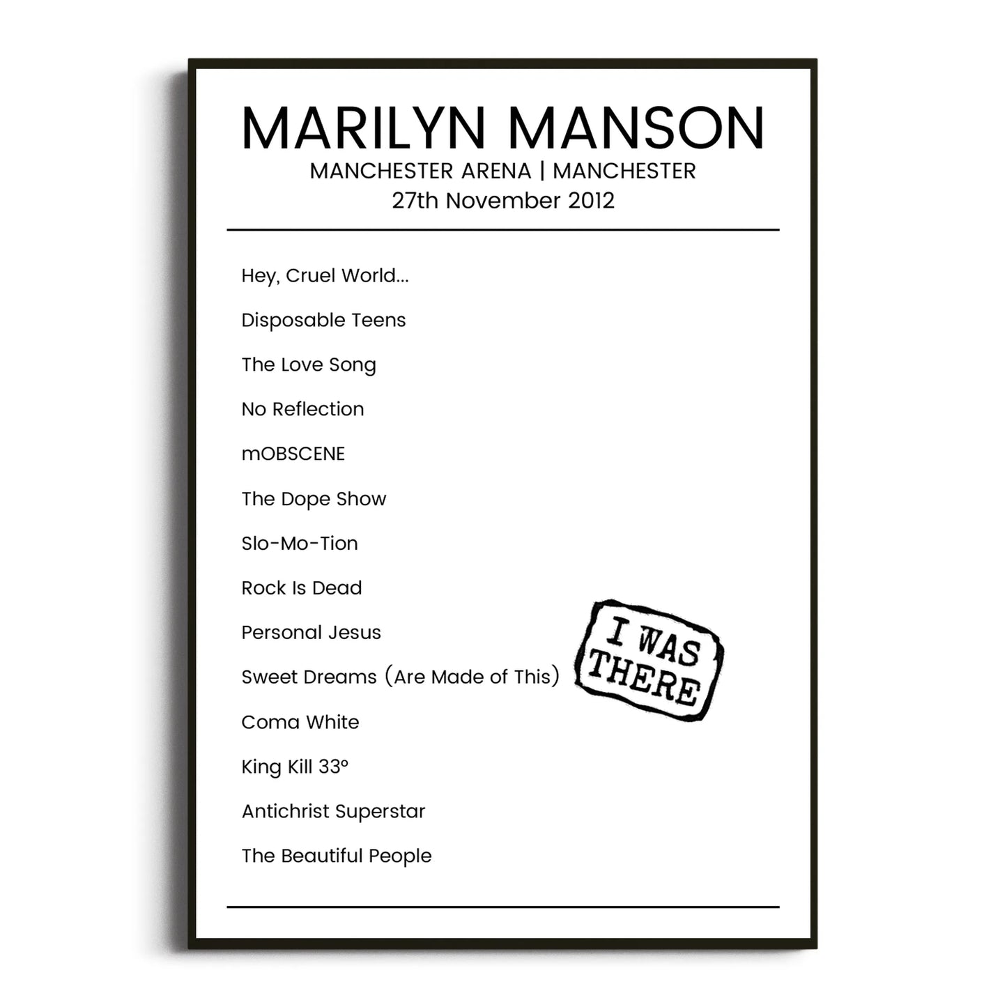 Marilyn Manson Manchester 27 November 2012 Setlist Poster