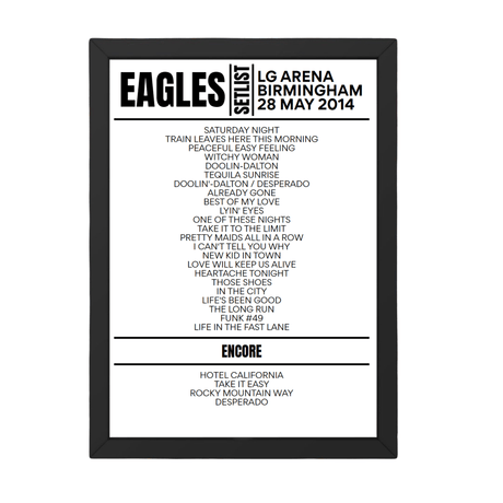 Eagles Birmingham May 28, 2014 Replica Setlist - Setlist