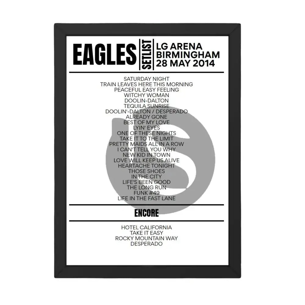 Eagles Birmingham May 28, 2014 Replica Setlist - Setlist