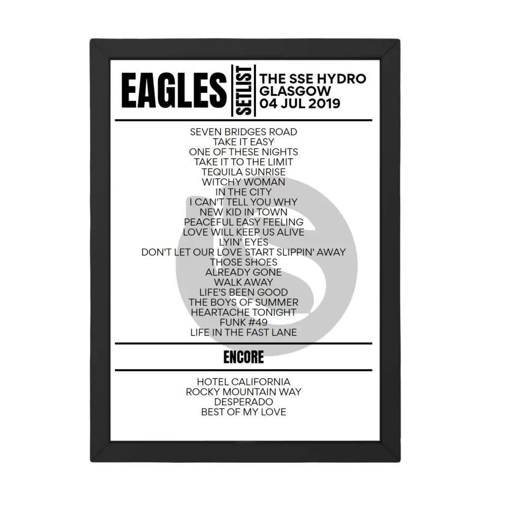 Eagles Glasgow July 4, 2019 Replica Setlist - Setlist