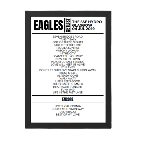 Eagles Glasgow July 4, 2019 Replica Setlist - Setlist