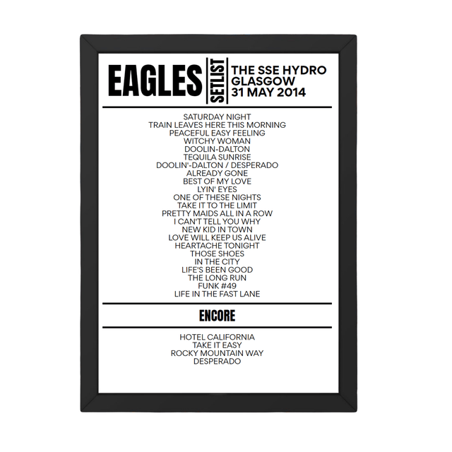 Eagles Glasgow May 31, 2014 Replica Setlist - Setlist