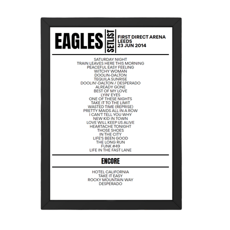 Eagles - Leeds - June 23rd 2014 Replica Setlist - Setlist